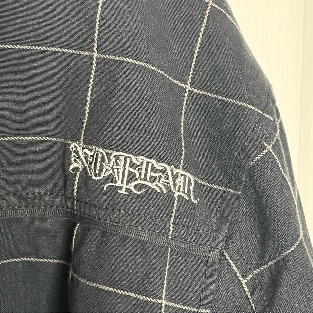 No Fear Thick Jacket Sz S Black Checkered Faux Fur Trim Hood Y2K Warm